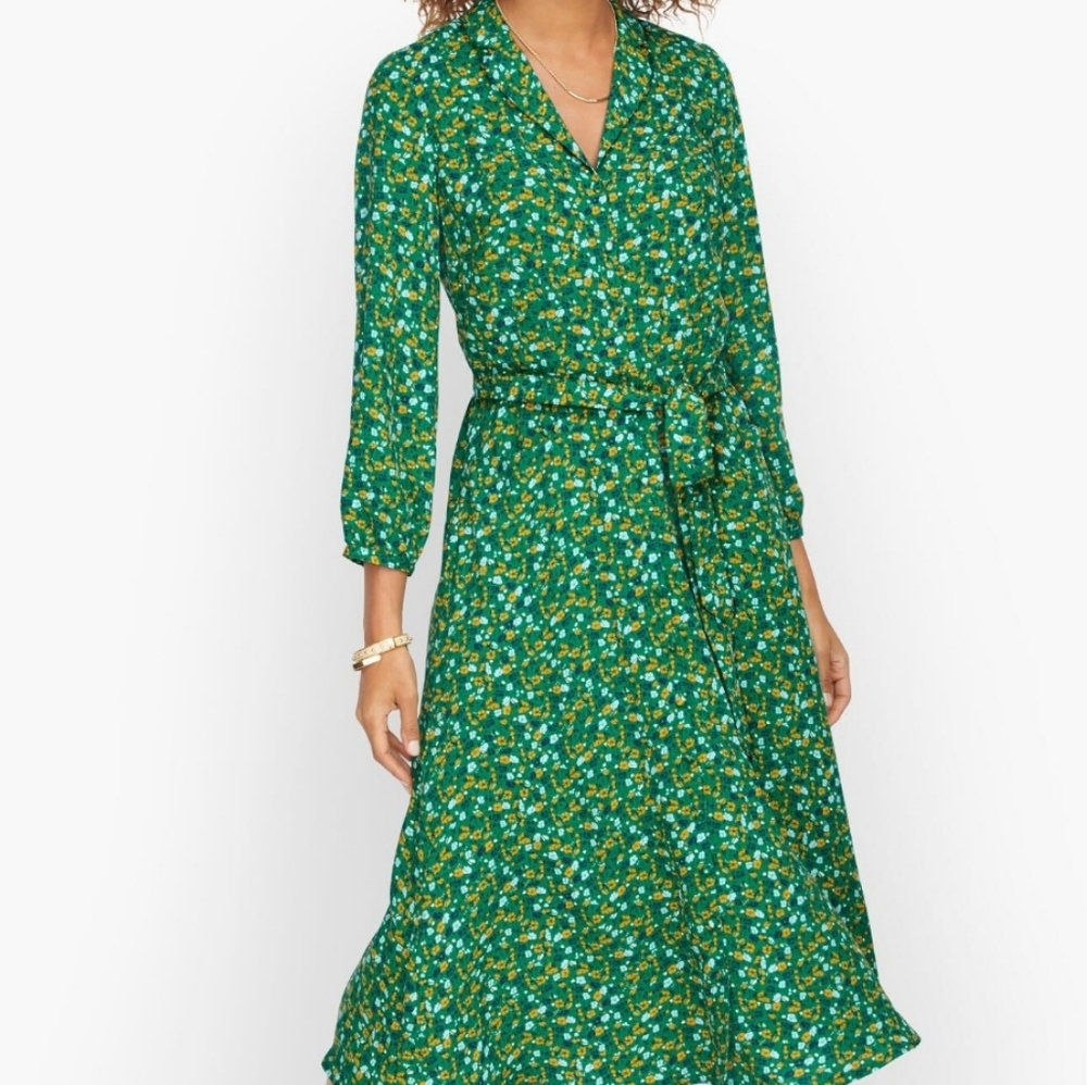 Talbots Emerald Floral Long Sleeve Dress